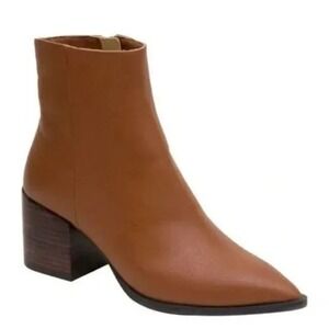 Paolo Italian Tan‎ Leather Pointed Toe Block Heel Ankle Boots Womens Size 12M